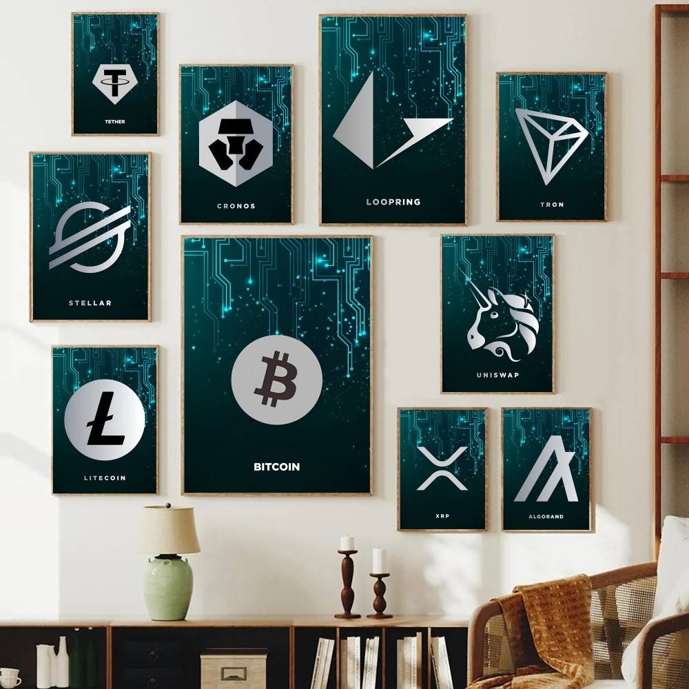 Tech Office Wallpaper - Tech Circuit Crypto Symbol Poster Digital