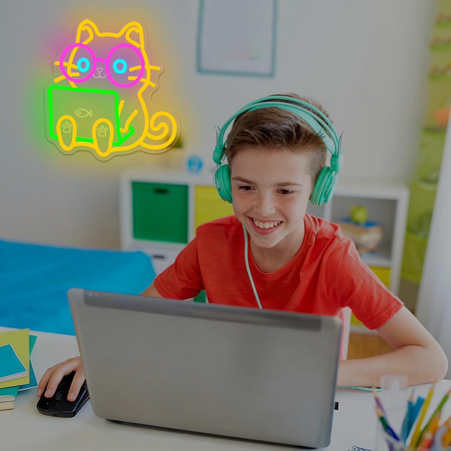 Cat Laptop Neon Sign USB Dimma - The Office It Tech recension och pris